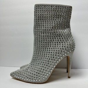 Elditas Sparkle Rhinestone Shiny Ankle Boot Silver Size 7.5 Stacey 4 Inch Point